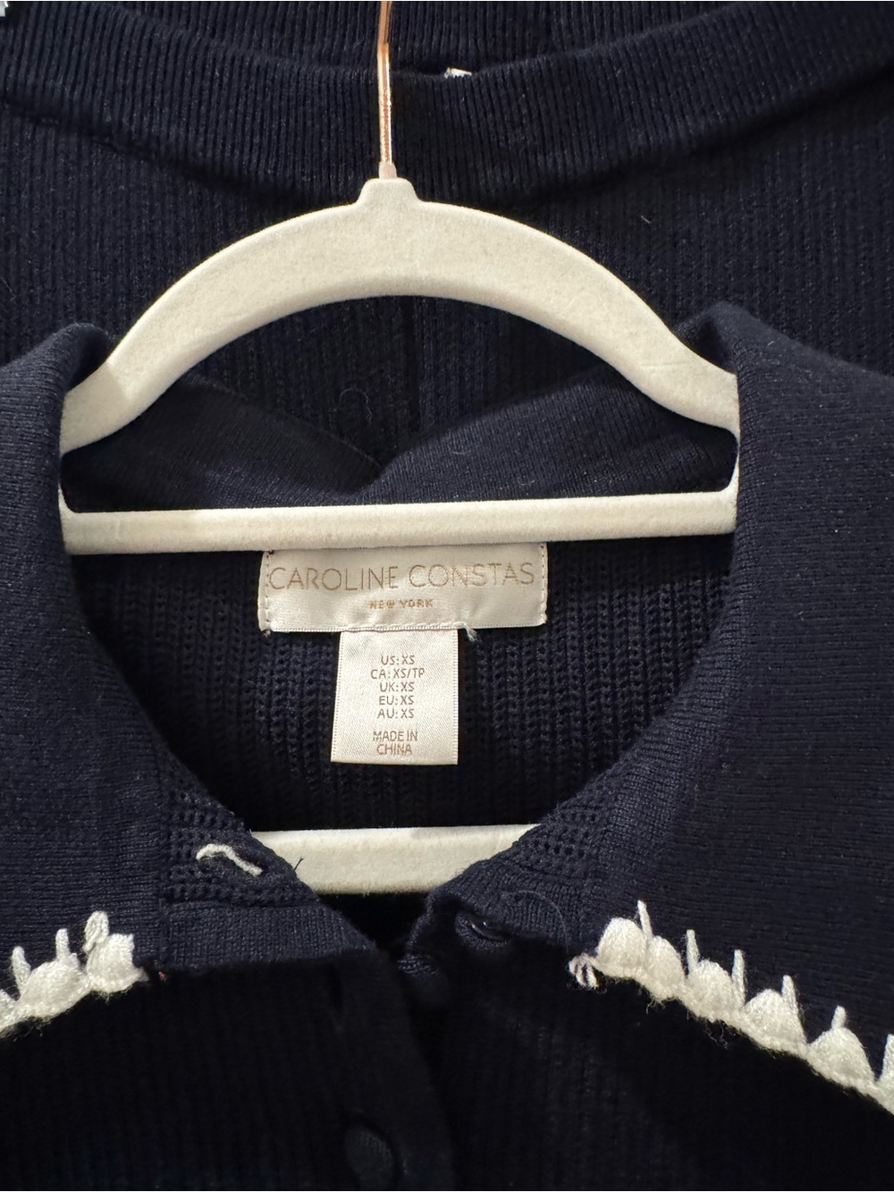 Navy Knit Two-Piece Set with White Trim - Polo Collar - Picture 2 of 3